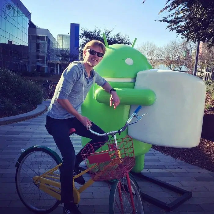 Android bot and me on my bike.
