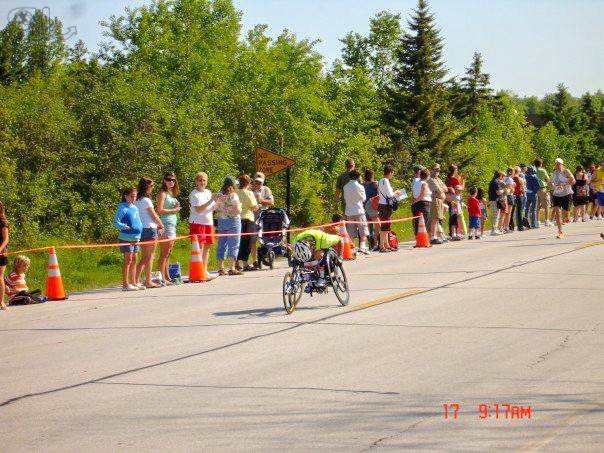 Wheelchair participant along the course.