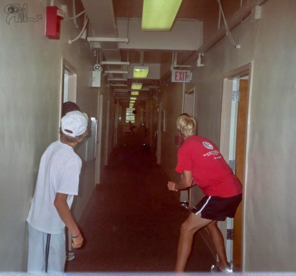 Frisbee in the hallway, as you do...