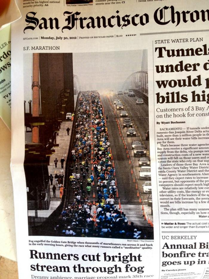 Newspaper the morning after the Marathon.