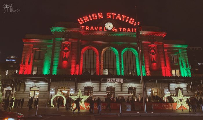 Union Station all lit up.